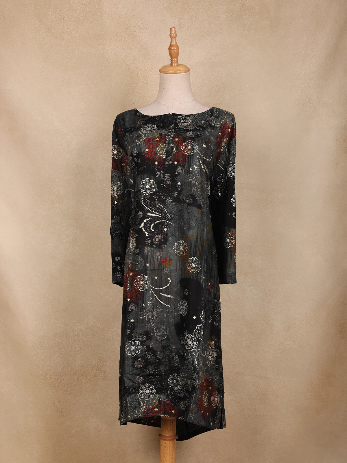 Black Floral Printed Design Cotton Kurti