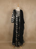 Black Floral Printed Satin Gown With Mirror Work Yoke And Dupatta