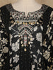 Black Floral Printed Satin Gown With Mirror Work Yoke And Dupatta