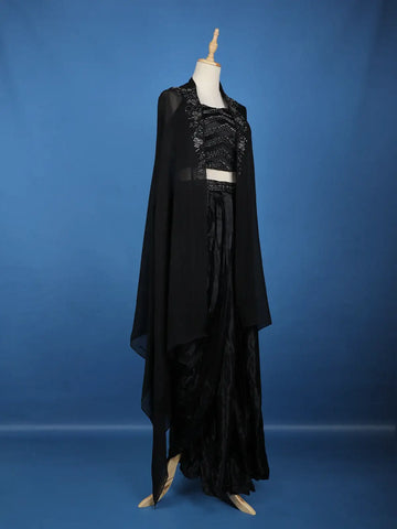 Black Floral Sequins Design Satin Skirt Top - Diadem