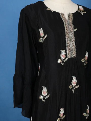 Black Floral Sequins Embroidered Georgette Sharara Salwar Suit - Diadem