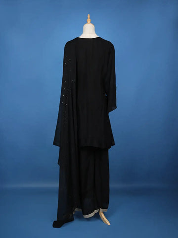 Black Floral Sequins Embroidered Georgette Sharara Salwar Suit - Diadem