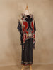Black Geometric Printed Design Crepe Kaftan Suit