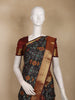 Black Geometric Woven Design Cotton Saree with Contrast Maroon Zari Border