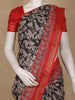 Black Kalamkari Printed Cotton Saree with Contrast Red Border