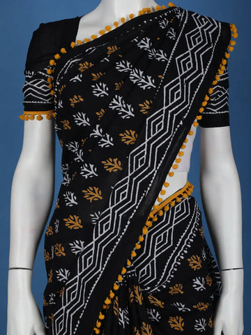 Black Leaf Designed Cotton Saree - Diadem