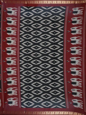 Black Leaf Printed Cotton Saree - Diadem