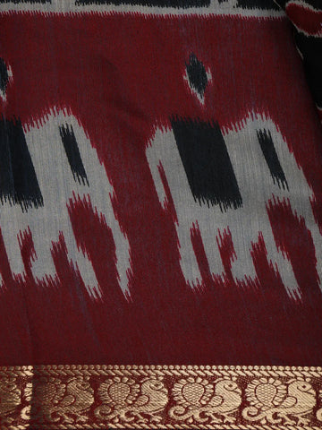 Black Leaf Printed Cotton Saree - Diadem