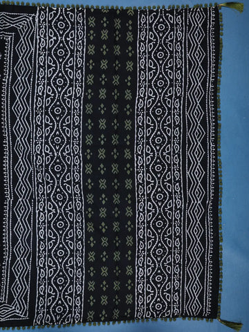 Black Leaf Printed Cotton Saree - Diadem