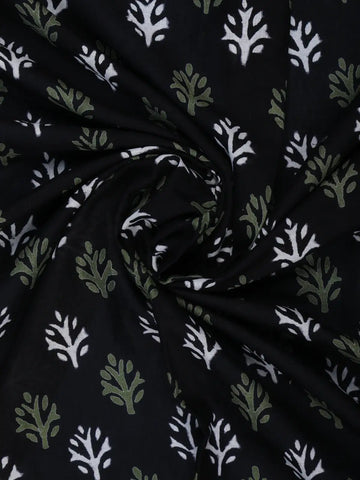 Black Leaf Printed Cotton Saree - Diadem