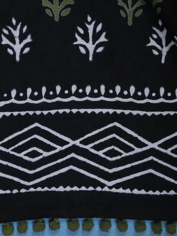 Black Leaf Printed Cotton Saree - Diadem