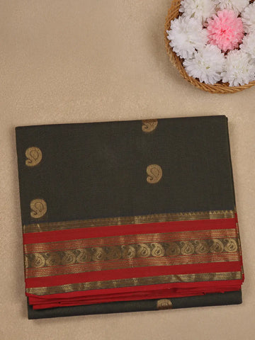 Black Paisley Butta Design Cotton Saree - Diadem