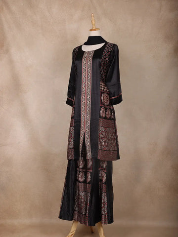 Black Printed Polished Cotton Palazzo Salwar Suit - Diadem