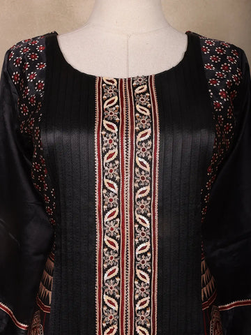 Black Printed Polished Cotton Palazzo Salwar Suit - Diadem