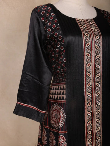 Black Printed Polished Cotton Palazzo Salwar Suit - Diadem