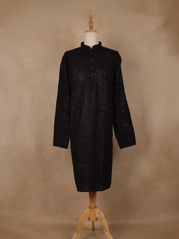 Black Sequins Design Cotton Kurta - Diadem