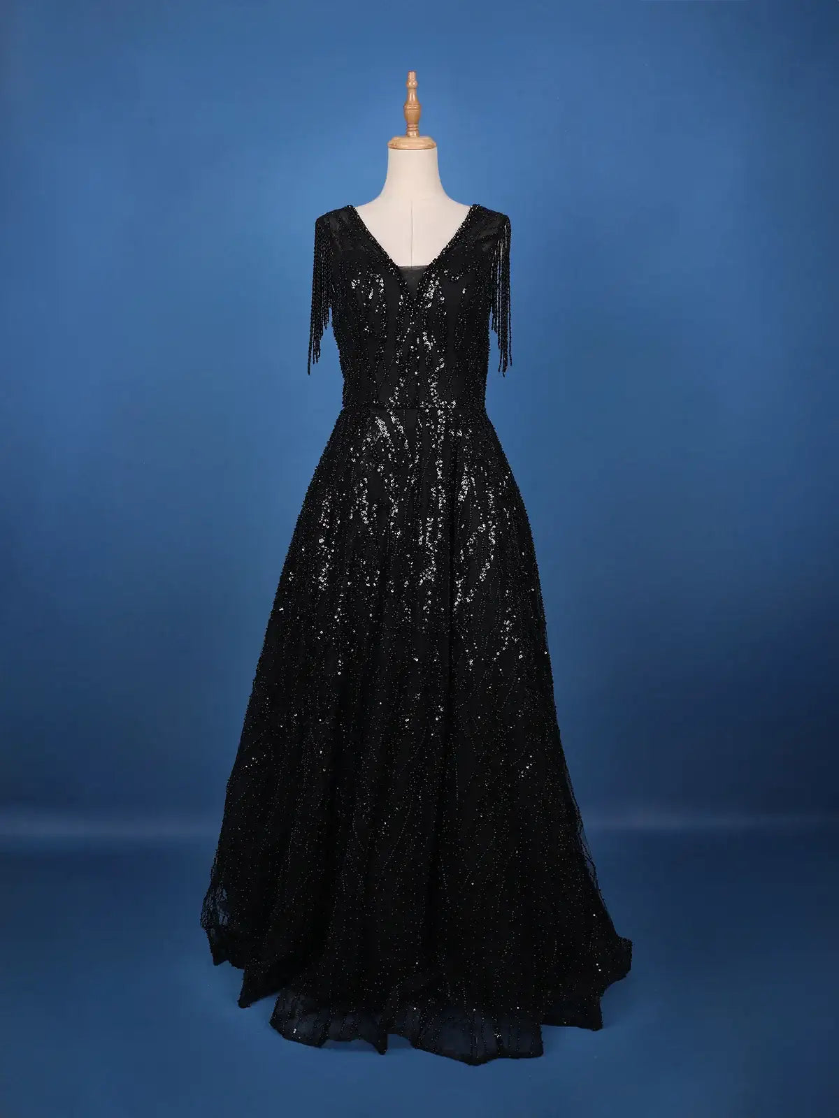Black Sequins Embroidered Net Gown - Diadem