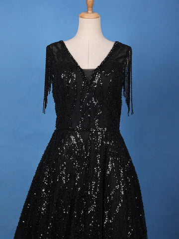 Black Sequins Embroidered Net Gown - Diadem