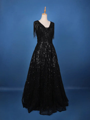 Black Sequins Embroidered Net Gown - Diadem