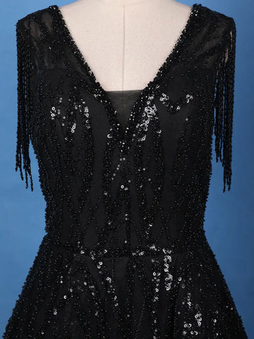 Black Sequins Embroidered Net Gown - Diadem