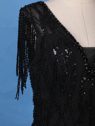 Black Sequins Embroidered Net Gown - Diadem