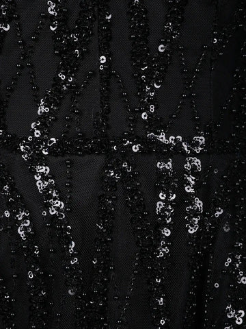 Black Sequins Embroidered Net Gown - Diadem