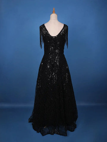 Black Sequins Embroidered Net Gown - Diadem