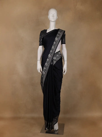 Black Solid Design Tussar Silk Saree - Diadem