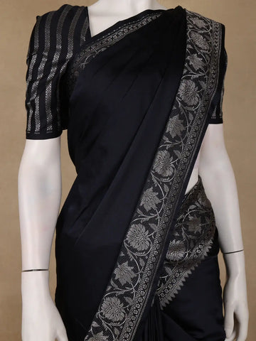 Black Solid Design Tussar Silk Saree - Diadem