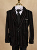 Black Striped Design Velvet Suit For Boys - Diadem