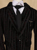 Black Striped Design Velvet Suit For Boys - Diadem