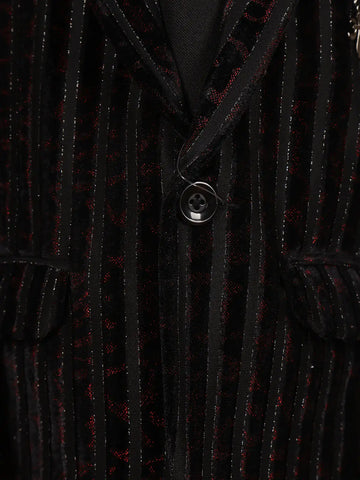 Black Striped Design Velvet Suit For Boys - Diadem