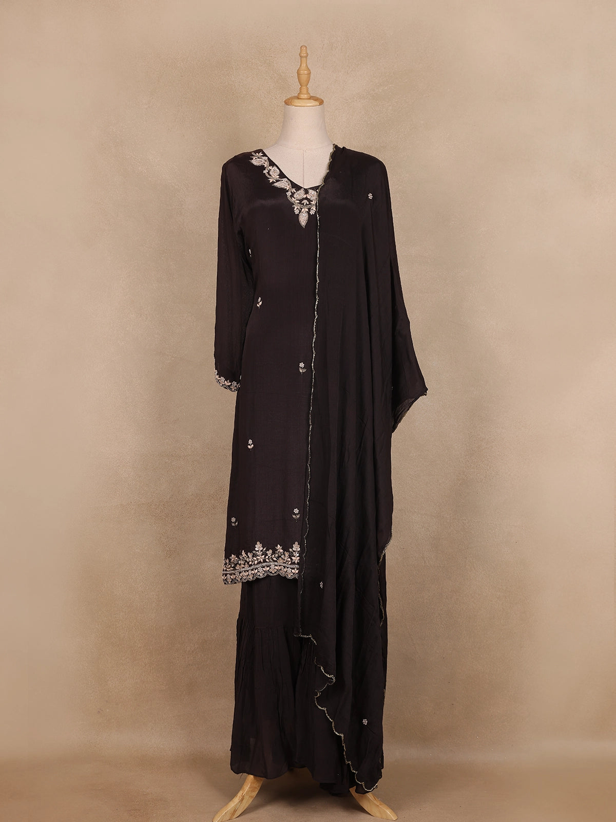 Black Thread Embroidered Georgette Sharara Set