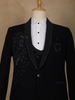Navy Blue Embellished Viscose Men's Suit - Diadem