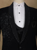 Navy Blue Embellished Viscose Men's Suit - Diadem