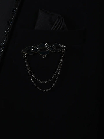 Navy Blue Embellished Viscose Men's Suit - Diadem