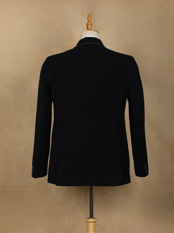 Navy Blue Embellished Viscose Men's Suit - Diadem
