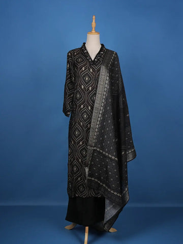 Black Abstract Designed Cotton Salwar Suit - Diadem