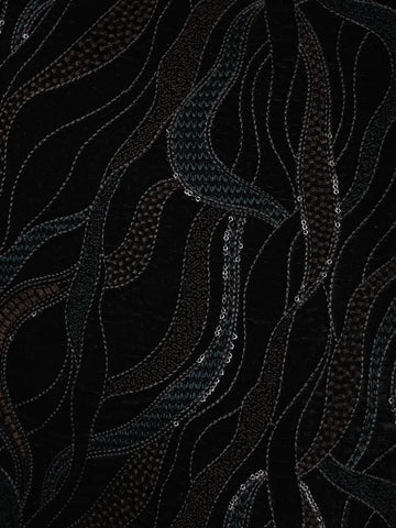Black Abstract Thread & Sequin Embroidery Jacquard Sherwani Suit - Diadem