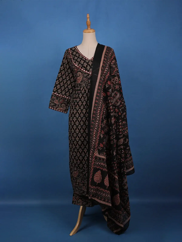 Black Ajrakh Design Printed Cotton Salwar Suit - Diadem