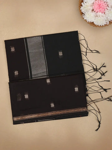 Black Floral Butta Fancy Cotton Saree - Diadem