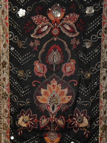 Black Floral Designed Chiffon Straight Cut Salwar Suit - Diadem