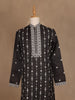 Black Floral Designed Cotton Kurta Set, With Pant - Diadem