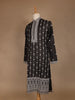 Black Floral Designed Cotton Kurta Set, With Pant - Diadem