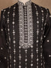 Black Floral Designed Cotton Kurta Set, With Pant - Diadem