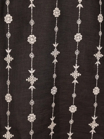 Black Floral Designed Cotton Kurta Set, With Pant - Diadem