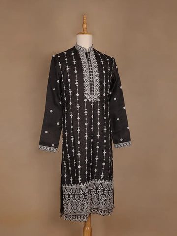 Black Floral Designed Cotton Kurta Set, With Pant - Diadem