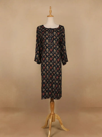 Black Floral Designed Cotton Kurti - Diadem