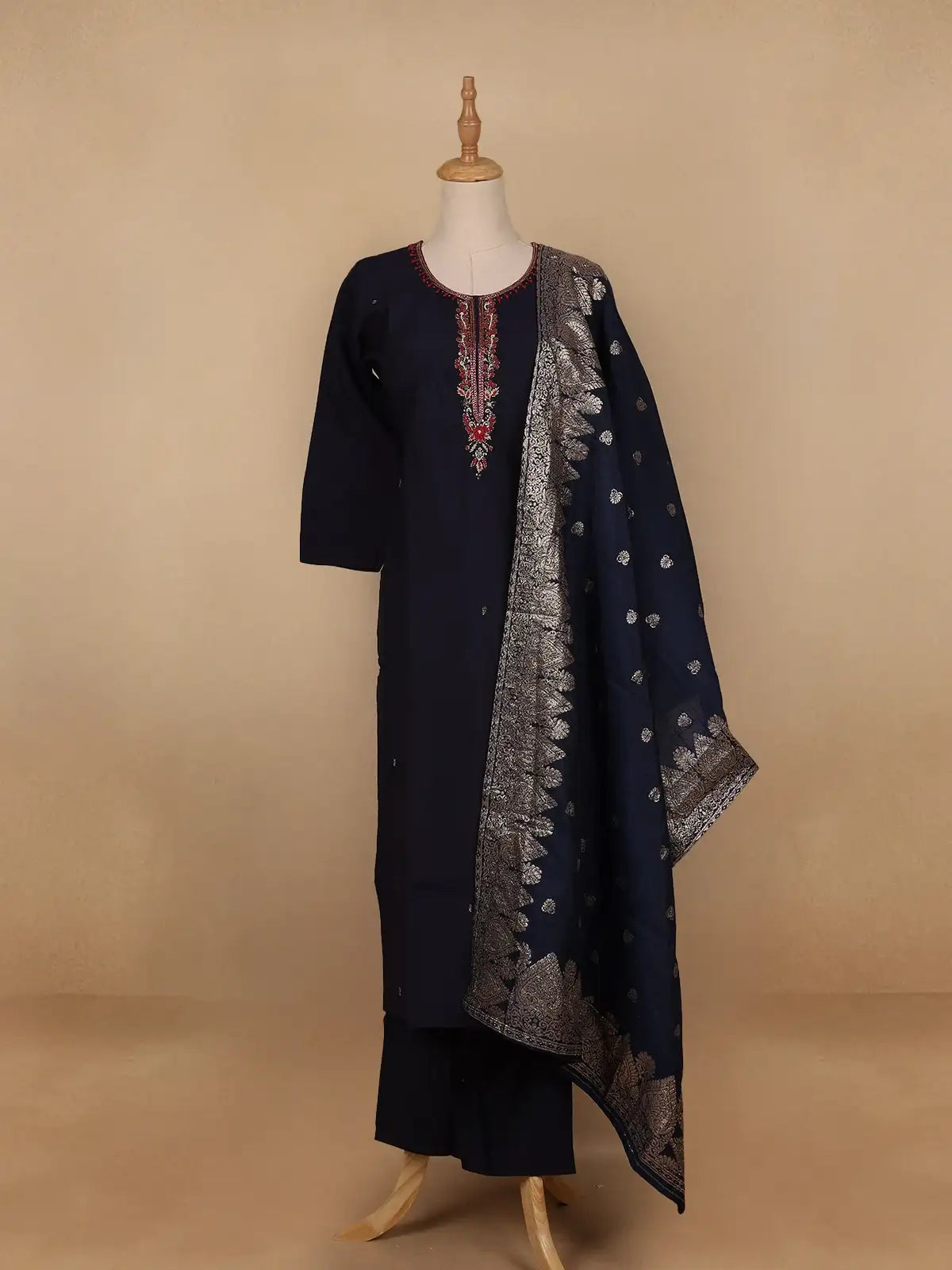 Black Floral Designed Cotton Salwar Suit - Diadem