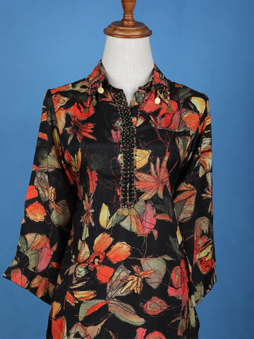 Black Floral Designed Cotton Salwar Suit - Diadem